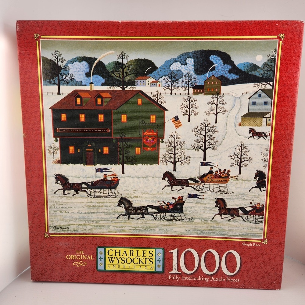Sealed Vintage 2001 MB Charles Wysocki's Americana "Sleigh Race" 1000 pc puzzle